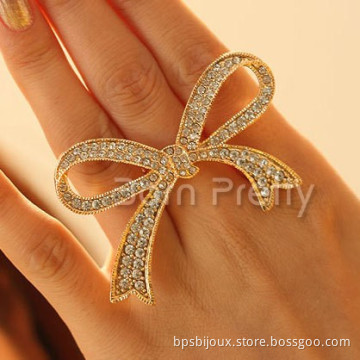 1pc Bling Rhinestones Butterfly Knot Ring Opened Adjustable Ring